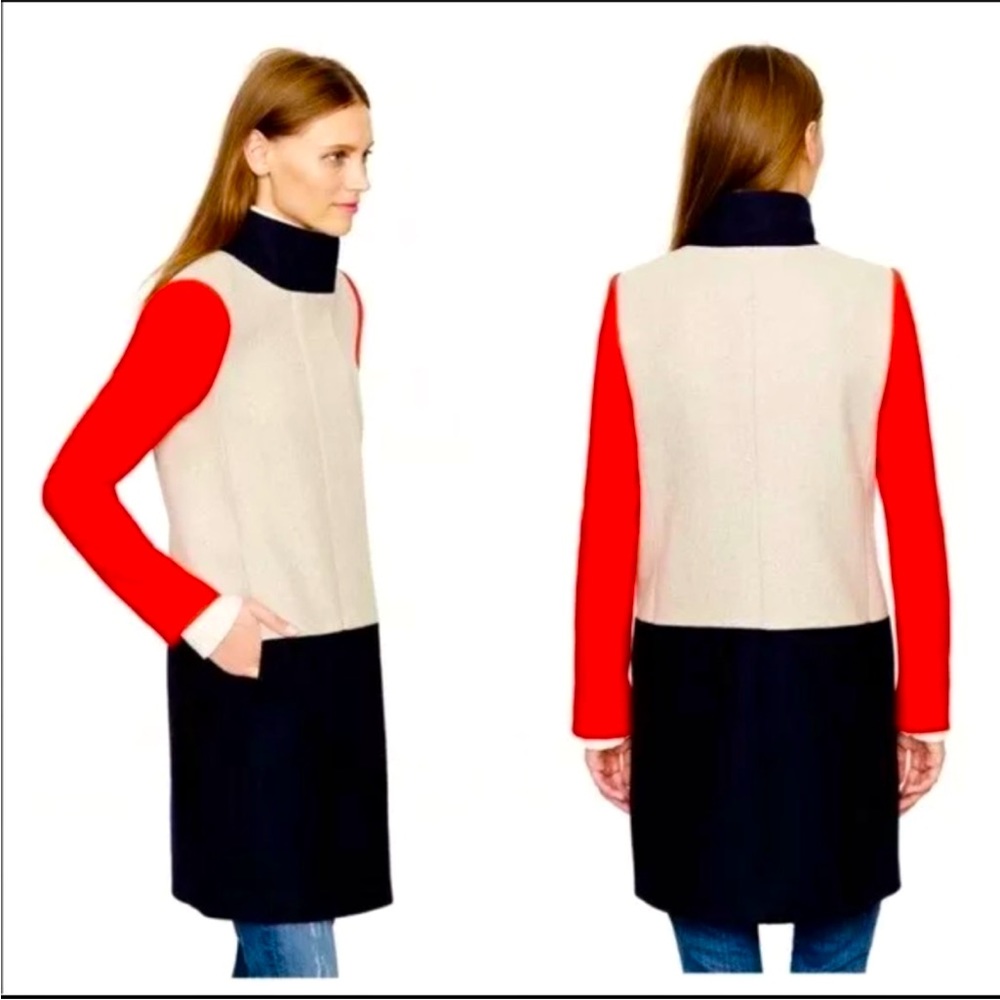 J.Crew Colorblock Wool Pea Coat, Size 0